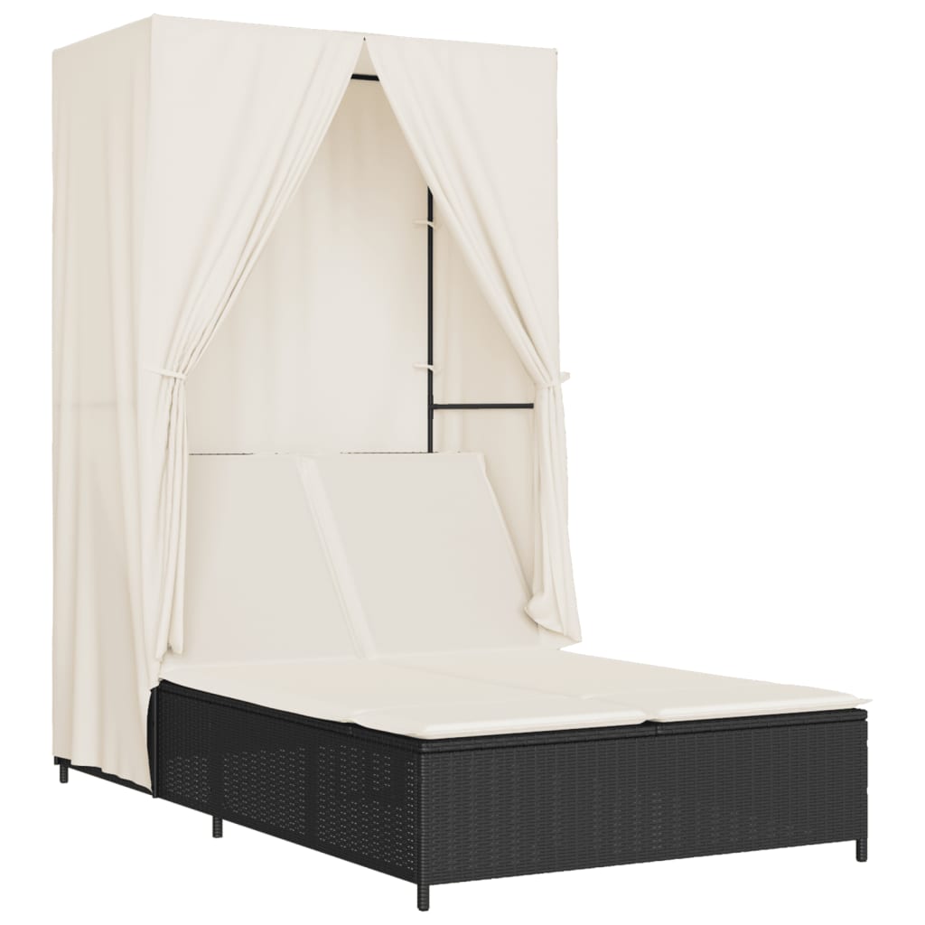 Ligbed tweepersoons met dak en gordijn poly rattan zwart is nu te koop bij PeponiXL, paradijselijk wonen!