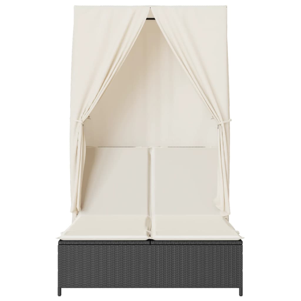 Ligbed tweepersoons met dak en gordijn poly rattan zwart is nu te koop bij PeponiXL, paradijselijk wonen!
