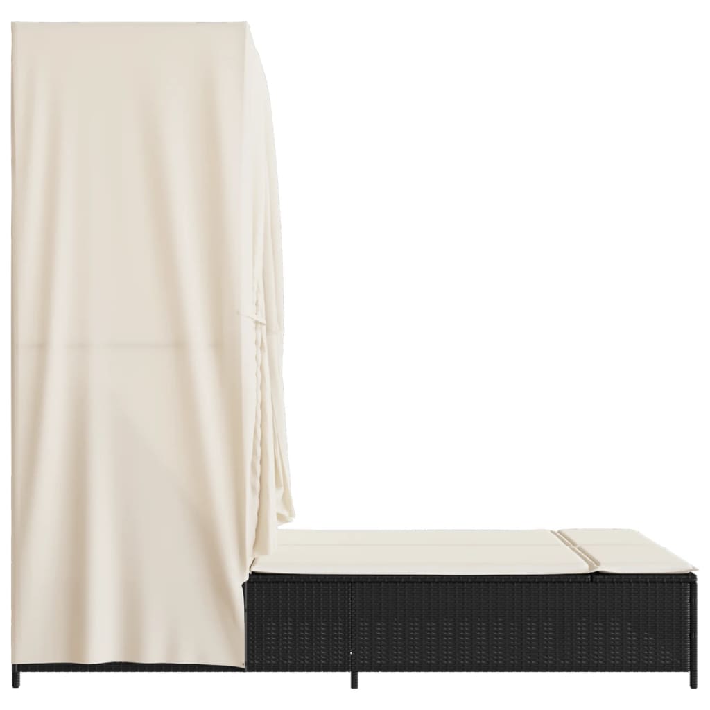 Ligbed tweepersoons met dak en gordijn poly rattan zwart is nu te koop bij PeponiXL, paradijselijk wonen!