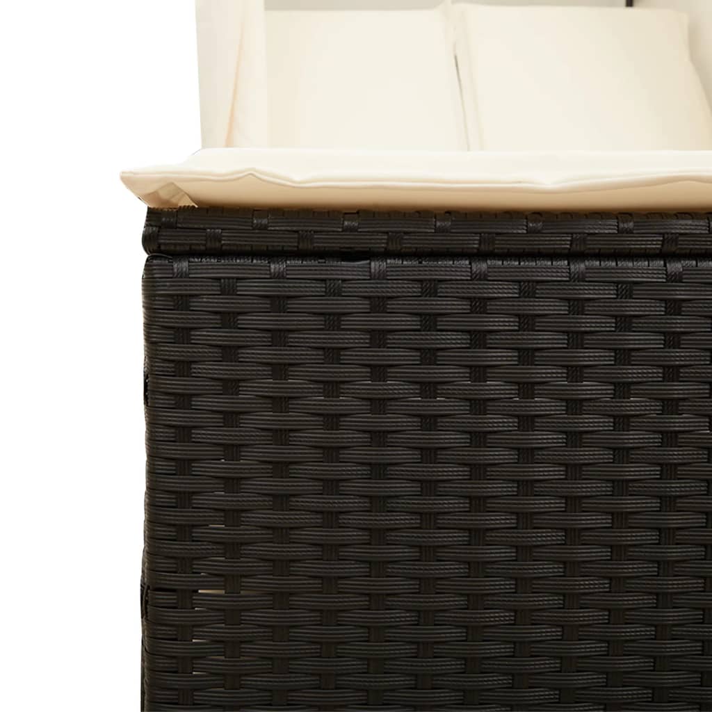 Ligbed tweepersoons met dak en gordijn poly rattan zwart is nu te koop bij PeponiXL, paradijselijk wonen!