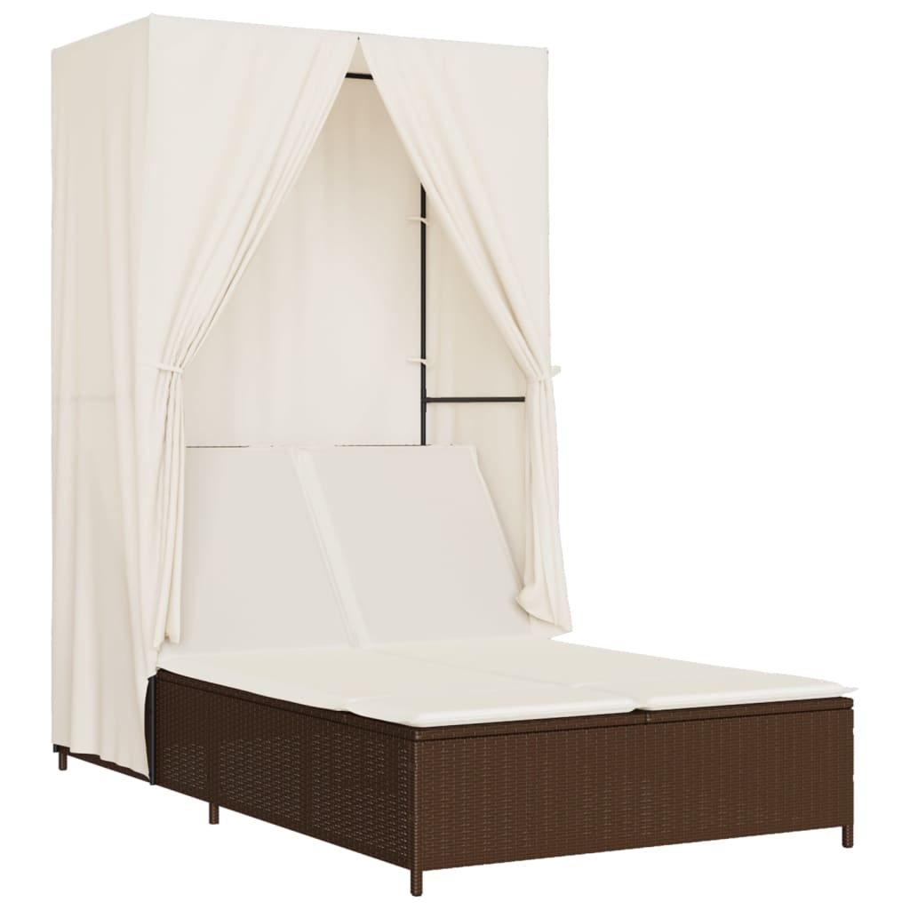 Ligbed tweepersoons met dak en gordijn poly rattan bruin is nu te koop bij PeponiXL, paradijselijk wonen!
