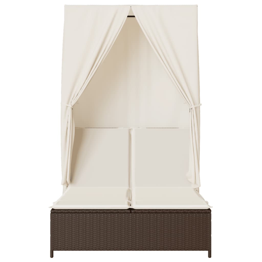 Ligbed tweepersoons met dak en gordijn poly rattan bruin is nu te koop bij PeponiXL, paradijselijk wonen!