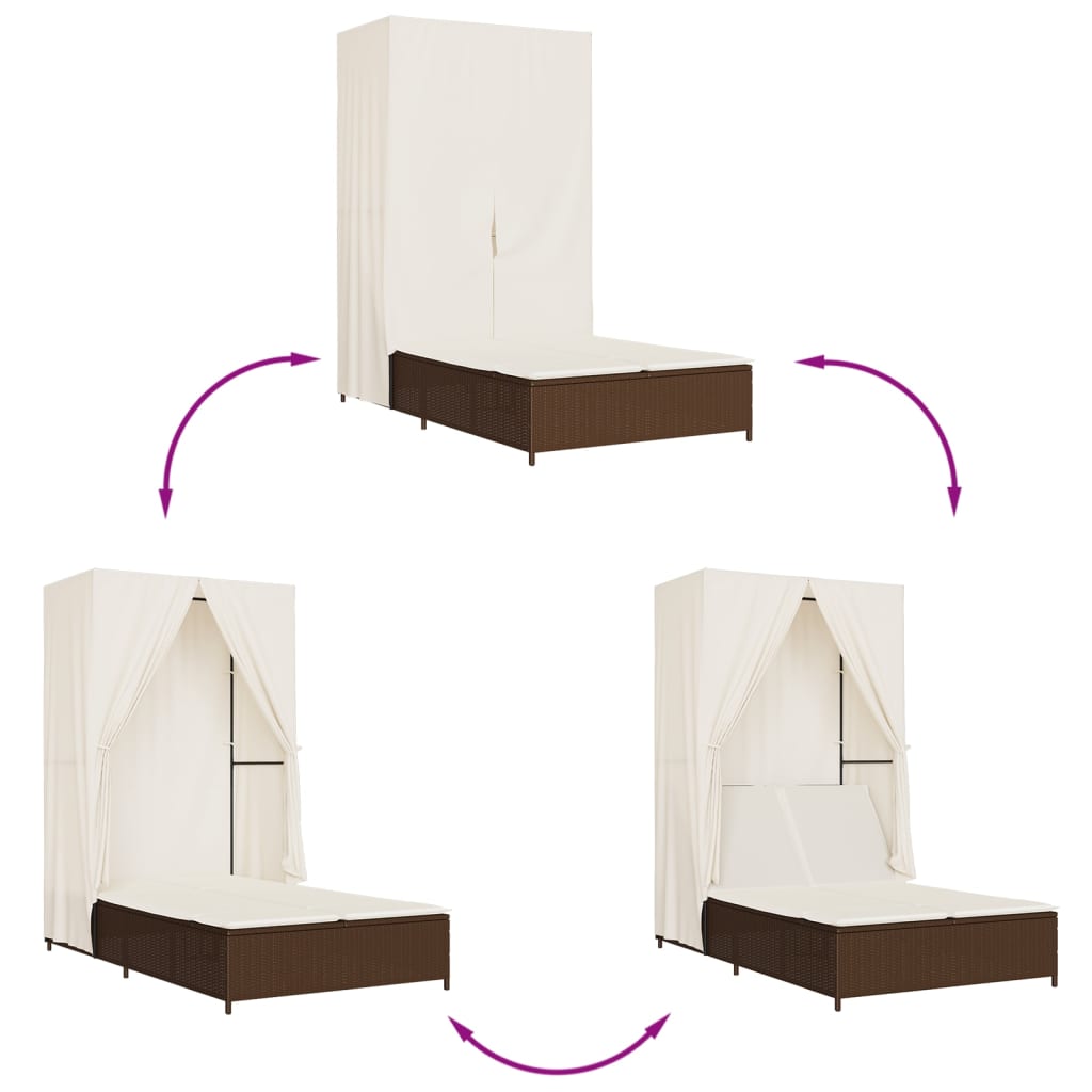 Ligbed tweepersoons met dak en gordijn poly rattan bruin is nu te koop bij PeponiXL, paradijselijk wonen!