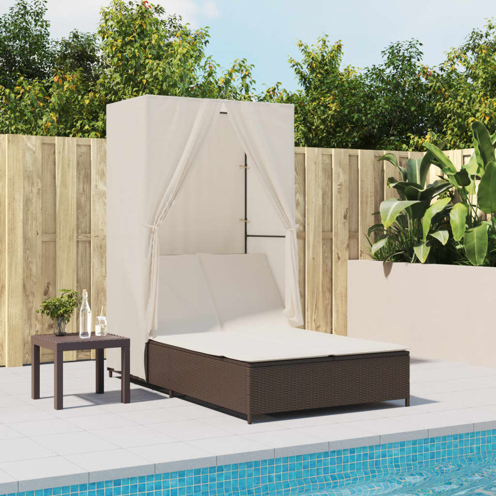 Ligbed tweepersoons met dak en gordijn poly rattan bruin is nu te koop bij PeponiXL, paradijselijk wonen!