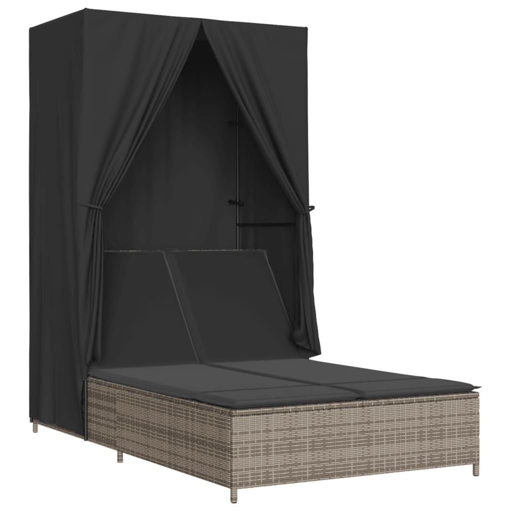 Ligbed tweepersoons met dak en gordijn poly rattan grijs is nu te koop bij PeponiXL, paradijselijk wonen!