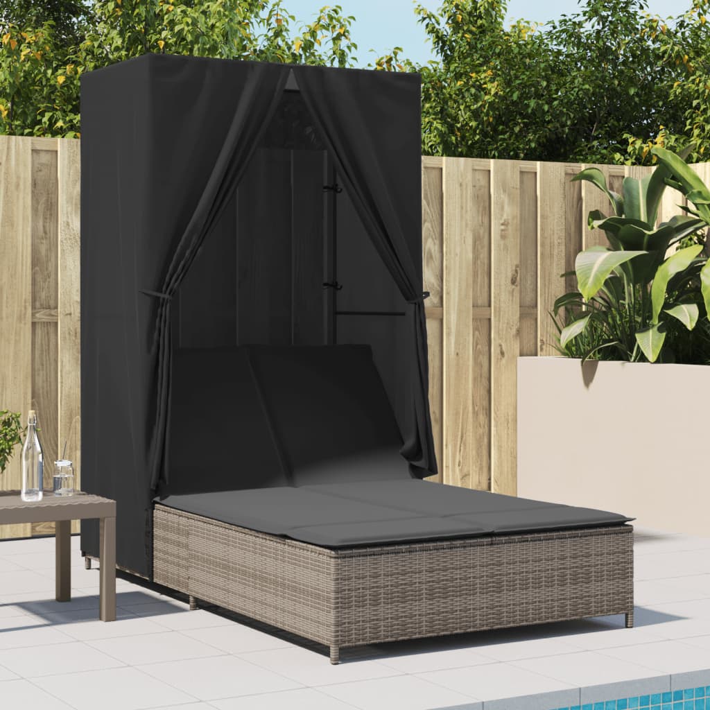 Ligbed tweepersoons met dak en gordijn poly rattan grijs is nu te koop bij PeponiXL, paradijselijk wonen!