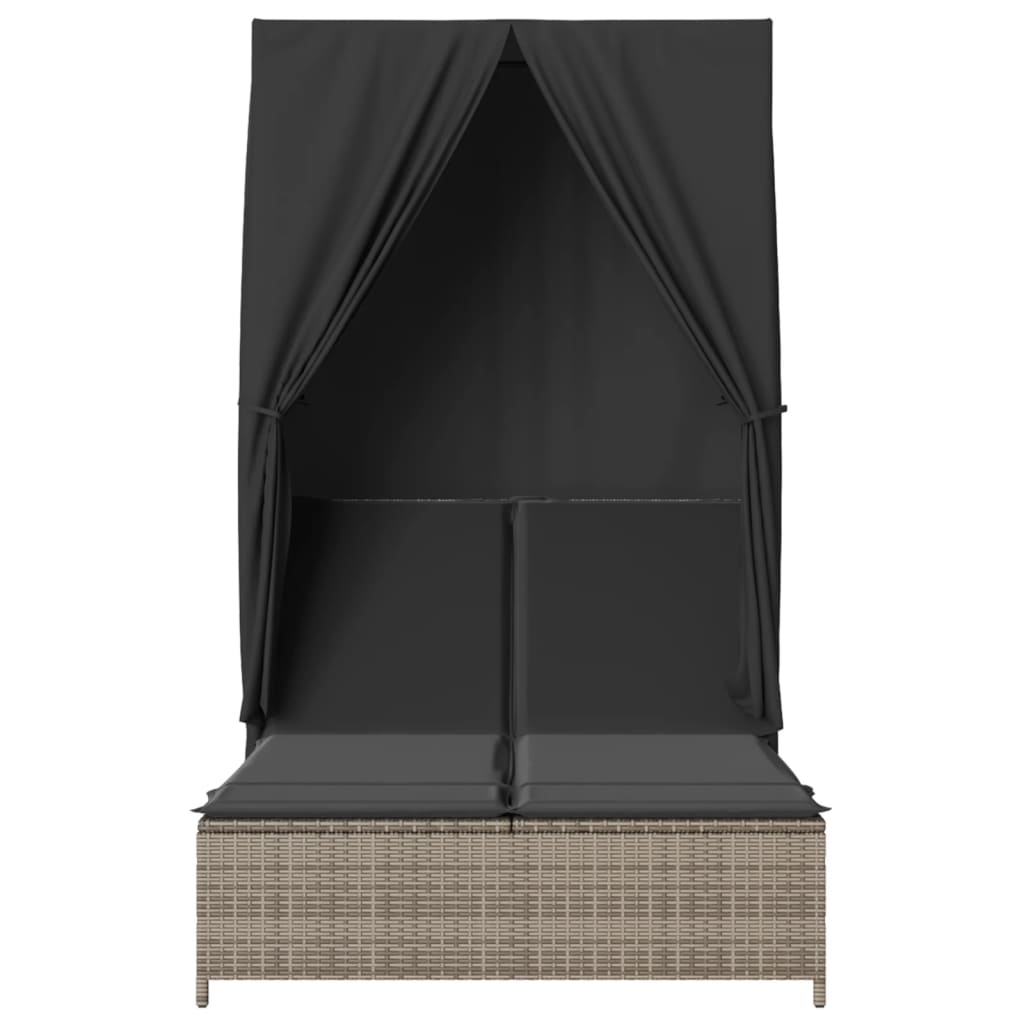Ligbed tweepersoons met dak en gordijn poly rattan grijs is nu te koop bij PeponiXL, paradijselijk wonen!