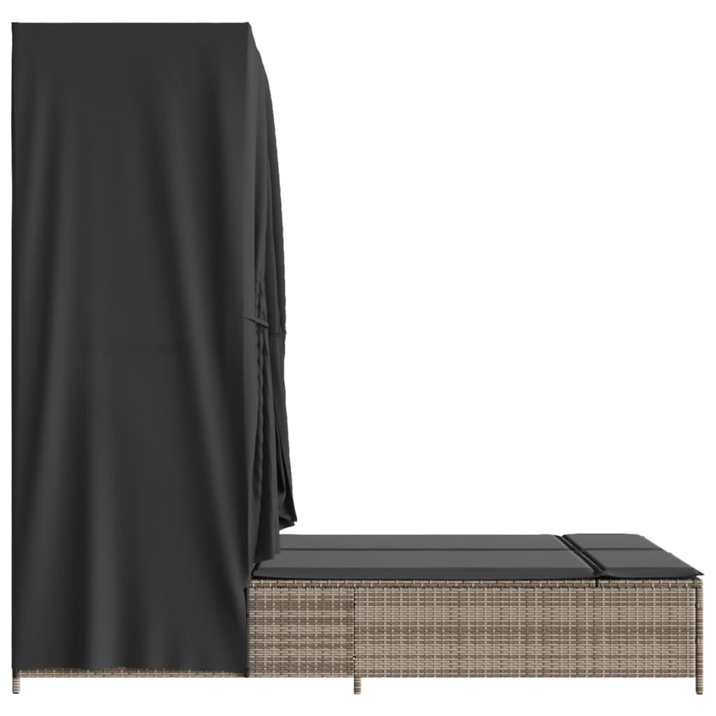 Ligbed tweepersoons met dak en gordijn poly rattan grijs is nu te koop bij PeponiXL, paradijselijk wonen!