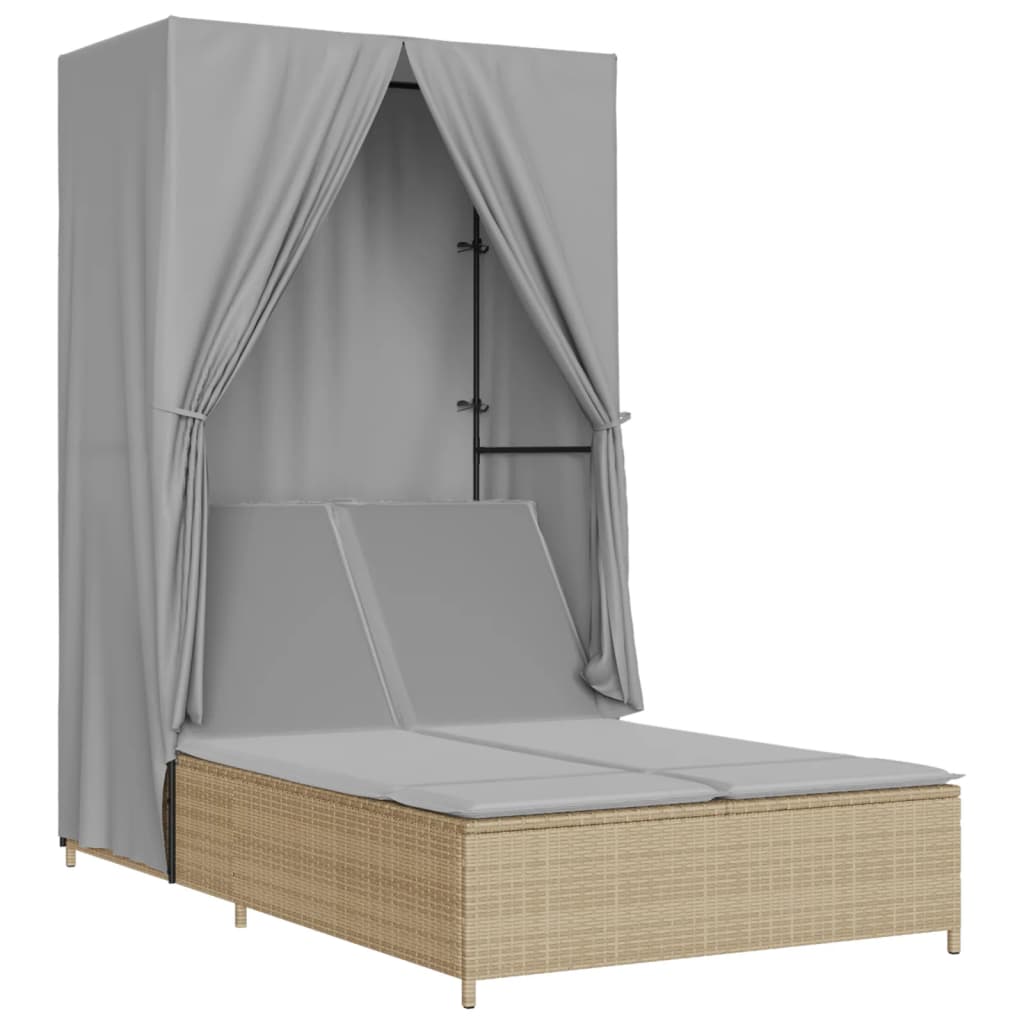 Ligbed tweepersoons met dak en gordijn poly rattan beige is nu te koop bij PeponiXL, paradijselijk wonen!