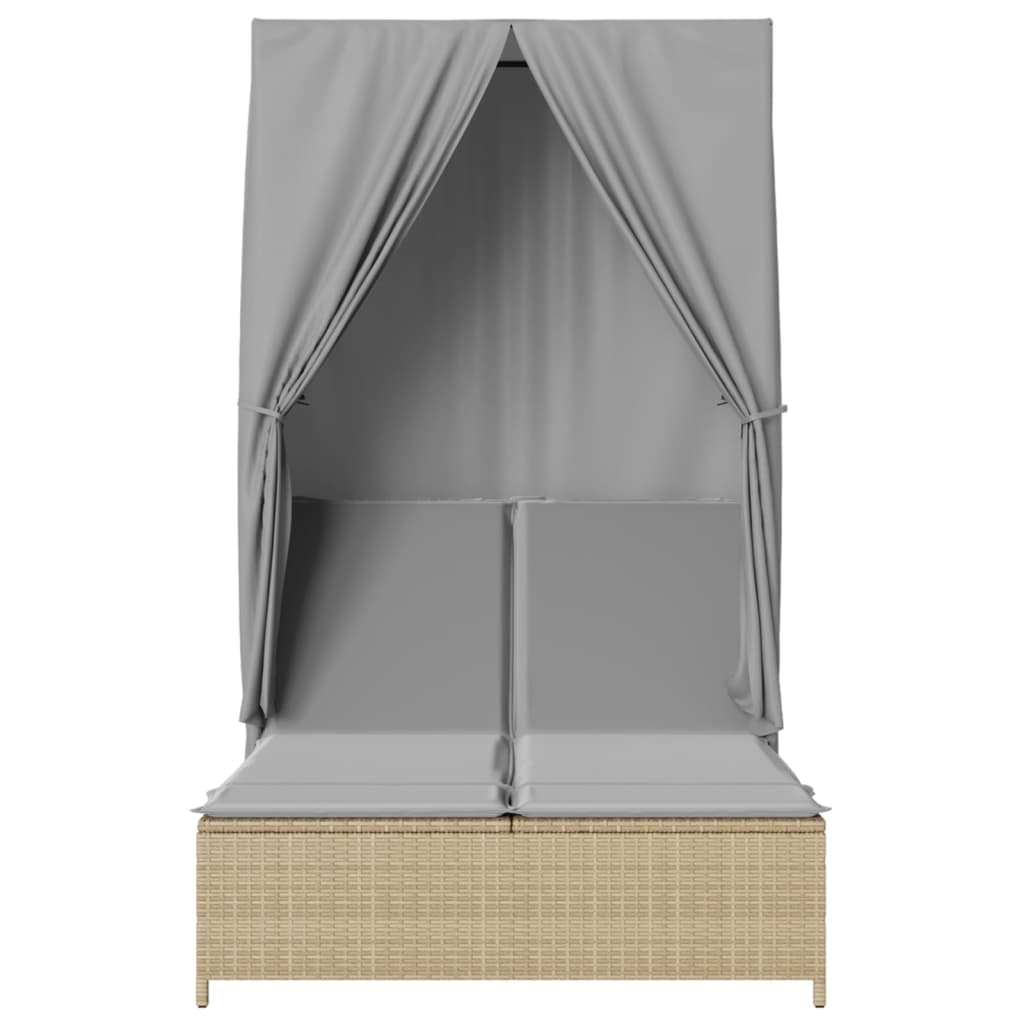 Ligbed tweepersoons met dak en gordijn poly rattan beige is nu te koop bij PeponiXL, paradijselijk wonen!