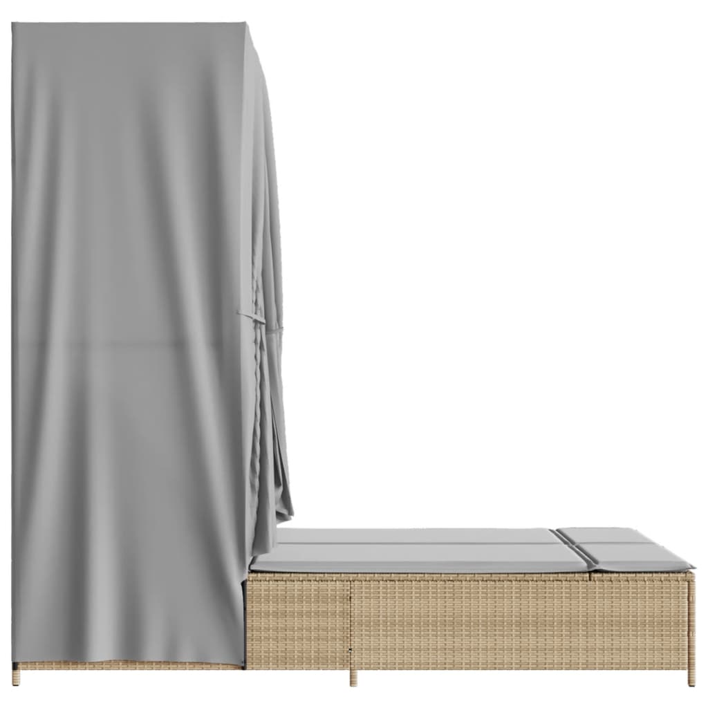 Ligbed tweepersoons met dak en gordijn poly rattan beige is nu te koop bij PeponiXL, paradijselijk wonen!