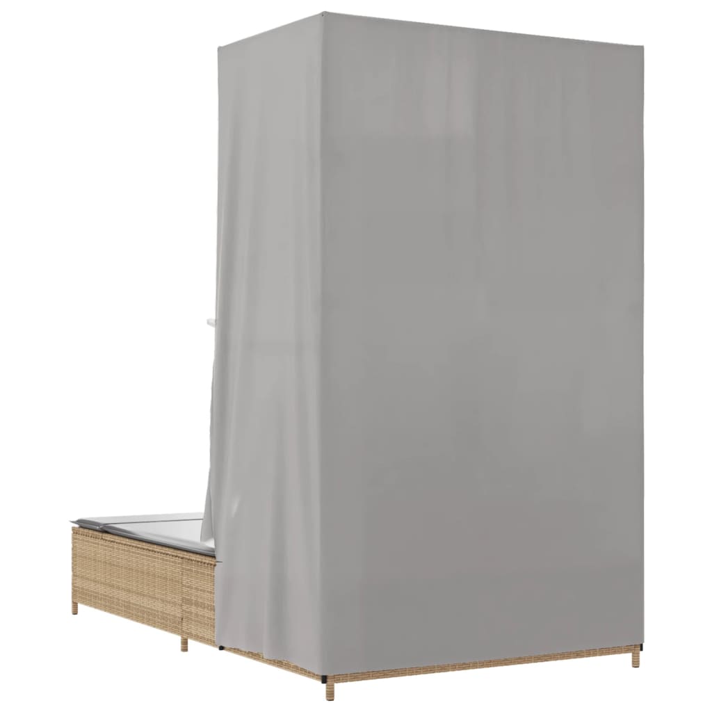 Ligbed tweepersoons met dak en gordijn poly rattan beige is nu te koop bij PeponiXL, paradijselijk wonen!