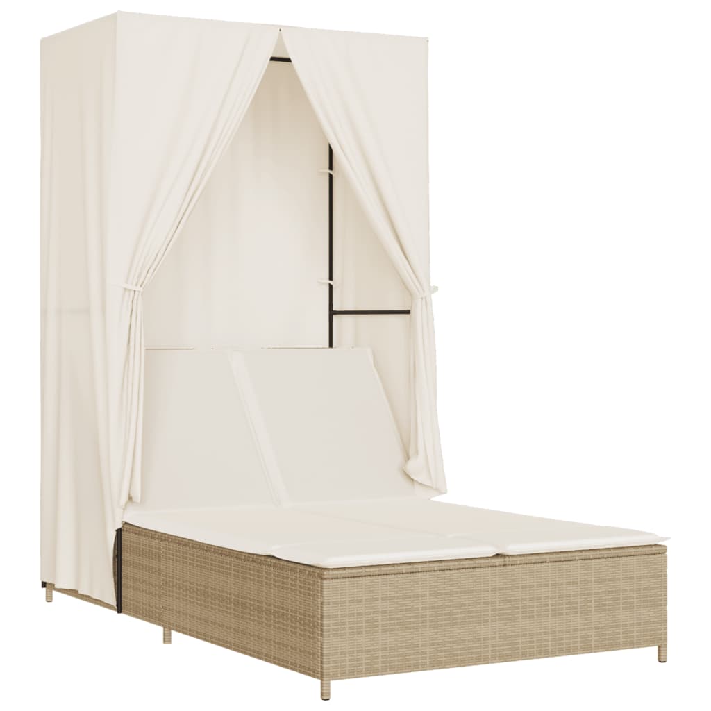 Ligbed tweepersoons met dak en gordijn poly rattan beige is nu te koop bij PeponiXL, paradijselijk wonen!
