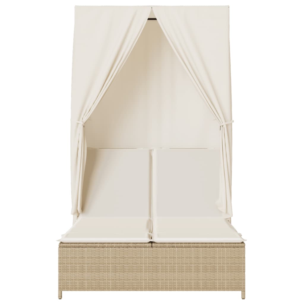 Ligbed tweepersoons met dak en gordijn poly rattan beige is nu te koop bij PeponiXL, paradijselijk wonen!