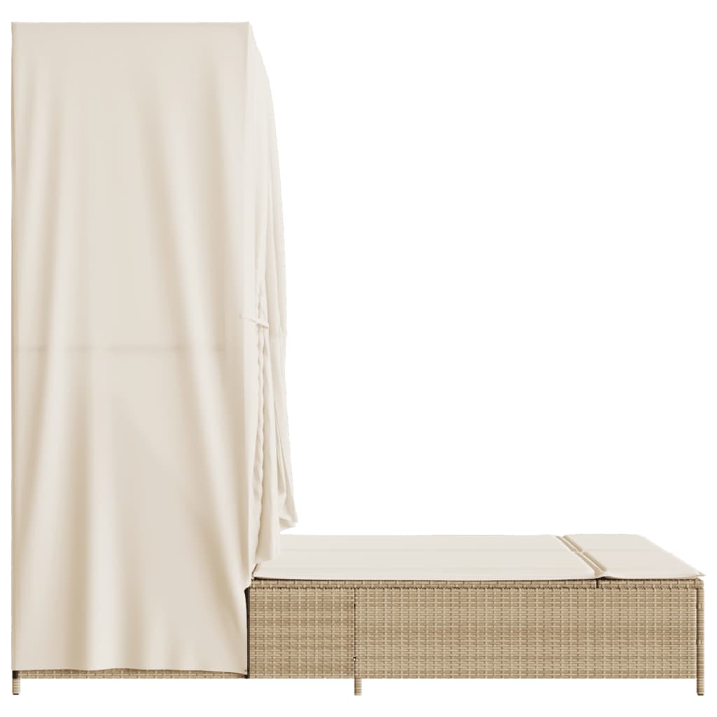 Ligbed tweepersoons met dak en gordijn poly rattan beige is nu te koop bij PeponiXL, paradijselijk wonen!