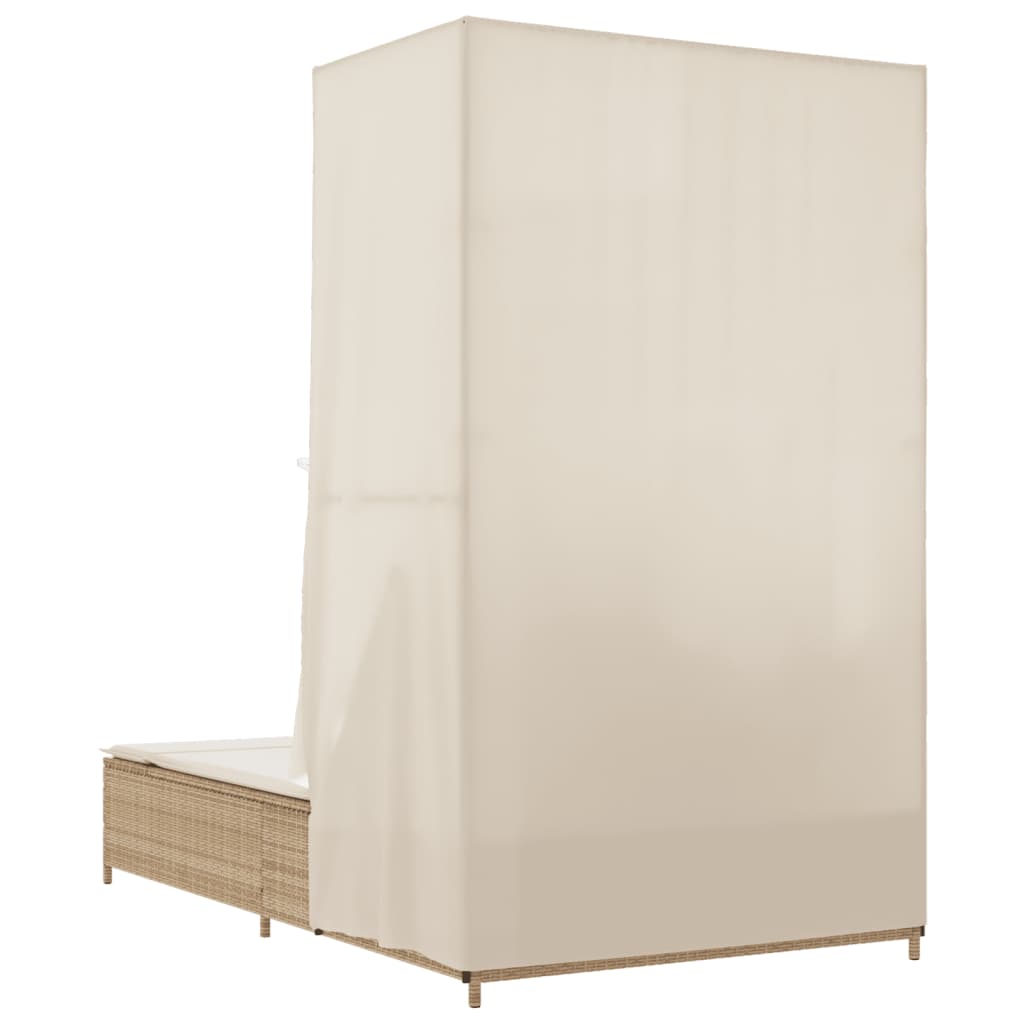 Ligbed tweepersoons met dak en gordijn poly rattan beige is nu te koop bij PeponiXL, paradijselijk wonen!