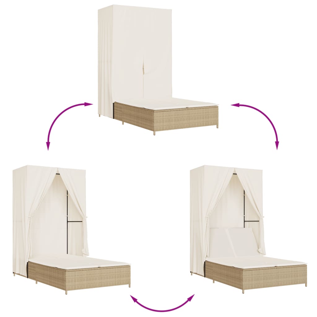 Ligbed tweepersoons met dak en gordijn poly rattan beige is nu te koop bij PeponiXL, paradijselijk wonen!
