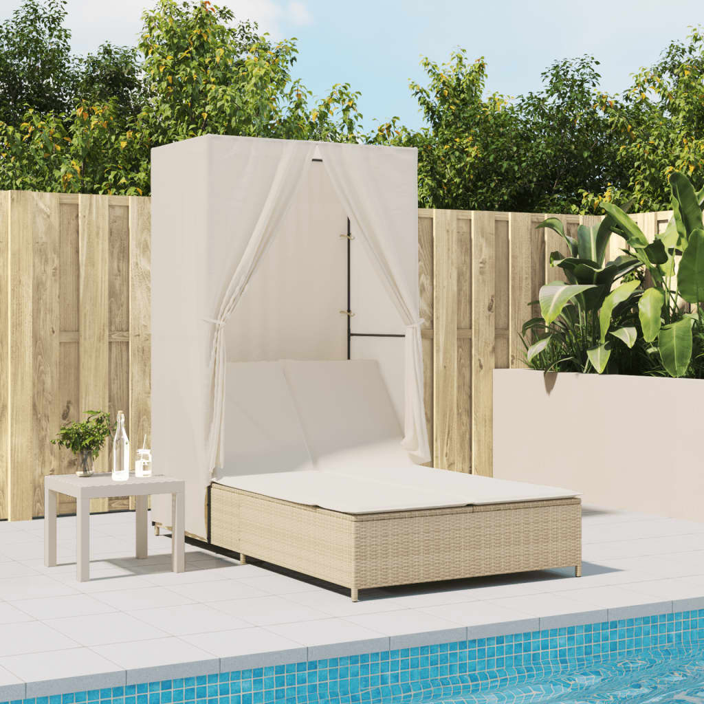 Ligbed tweepersoons met dak en gordijn poly rattan beige is nu te koop bij PeponiXL, paradijselijk wonen!