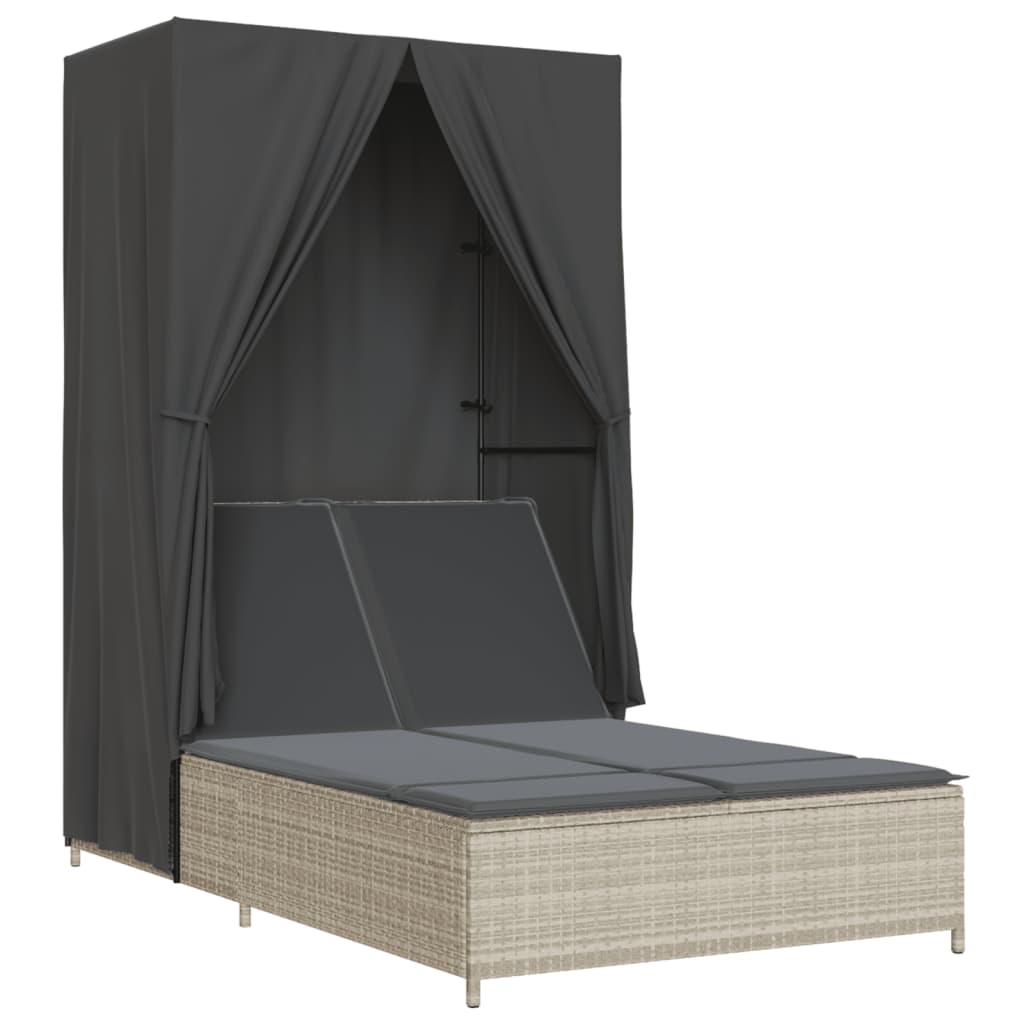 Ligbed tweepersoons met dak en gordijn poly rattan lichtgrijs is nu te koop bij PeponiXL, paradijselijk wonen!