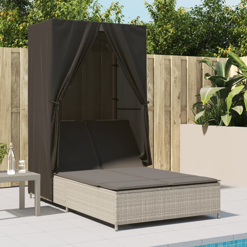 Ligbed tweepersoons met dak en gordijn poly rattan lichtgrijs is nu te koop bij PeponiXL, paradijselijk wonen!
