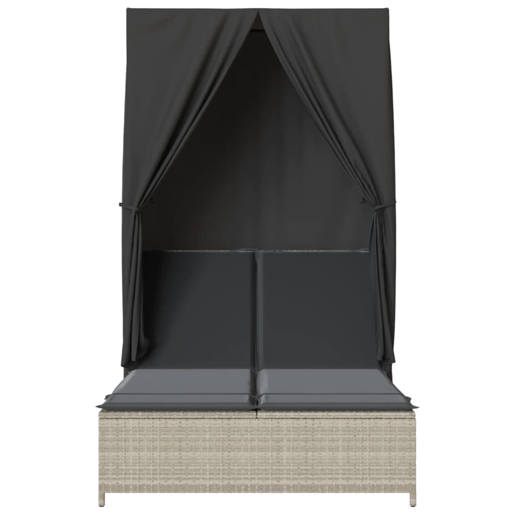 Ligbed tweepersoons met dak en gordijn poly rattan lichtgrijs is nu te koop bij PeponiXL, paradijselijk wonen!
