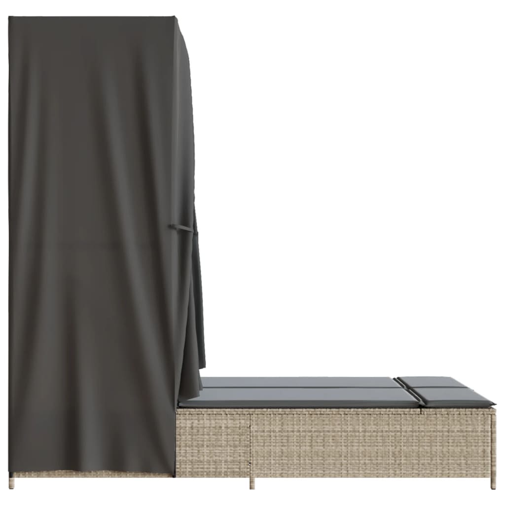 Ligbed tweepersoons met dak en gordijn poly rattan lichtgrijs is nu te koop bij PeponiXL, paradijselijk wonen!