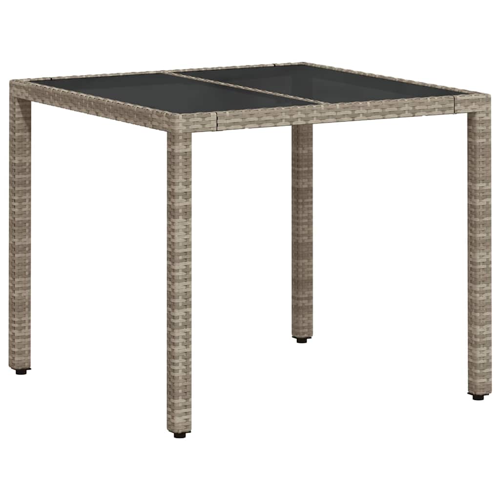 Tuintafel met glazen blad 90x90x75 cm poly rattan lichtgrijs is nu te koop bij PeponiXL, paradijselijk wonen!