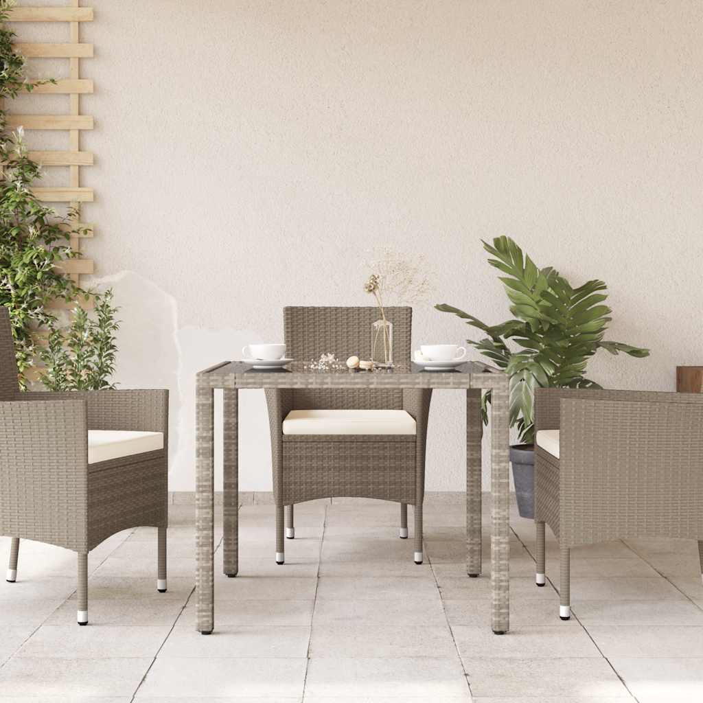 Tuintafel met glazen blad 90x90x75 cm poly rattan lichtgrijs is nu te koop bij PeponiXL, paradijselijk wonen!
