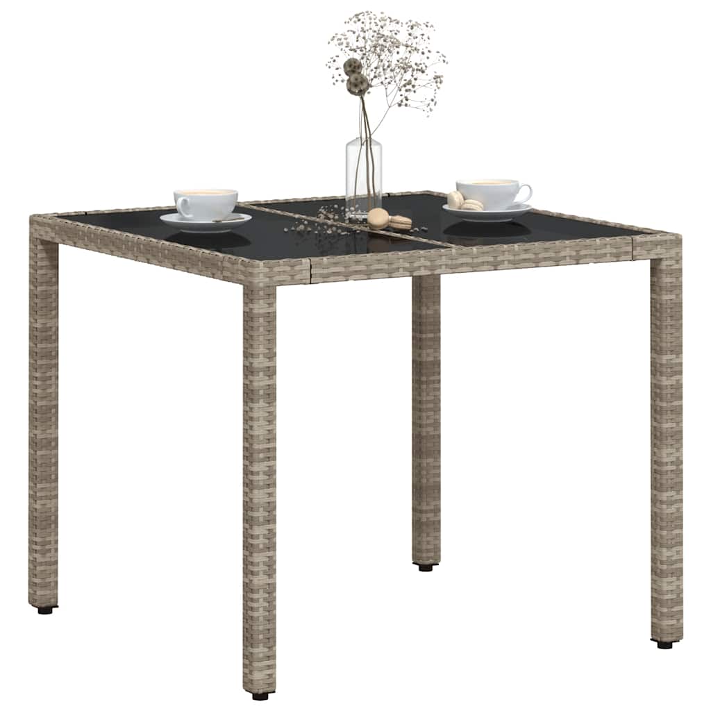 Tuintafel met glazen blad 90x90x75 cm poly rattan lichtgrijs is nu te koop bij PeponiXL, paradijselijk wonen!