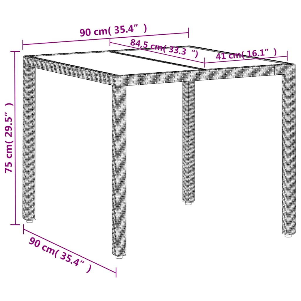 Tuintafel met glazen blad 90x90x75 cm poly rattan lichtgrijs is nu te koop bij PeponiXL, paradijselijk wonen!