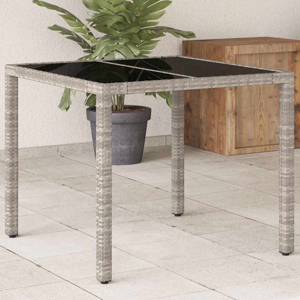 Tuintafel met glazen blad 90x90x75 cm poly rattan lichtgrijs is nu te koop bij PeponiXL, paradijselijk wonen!