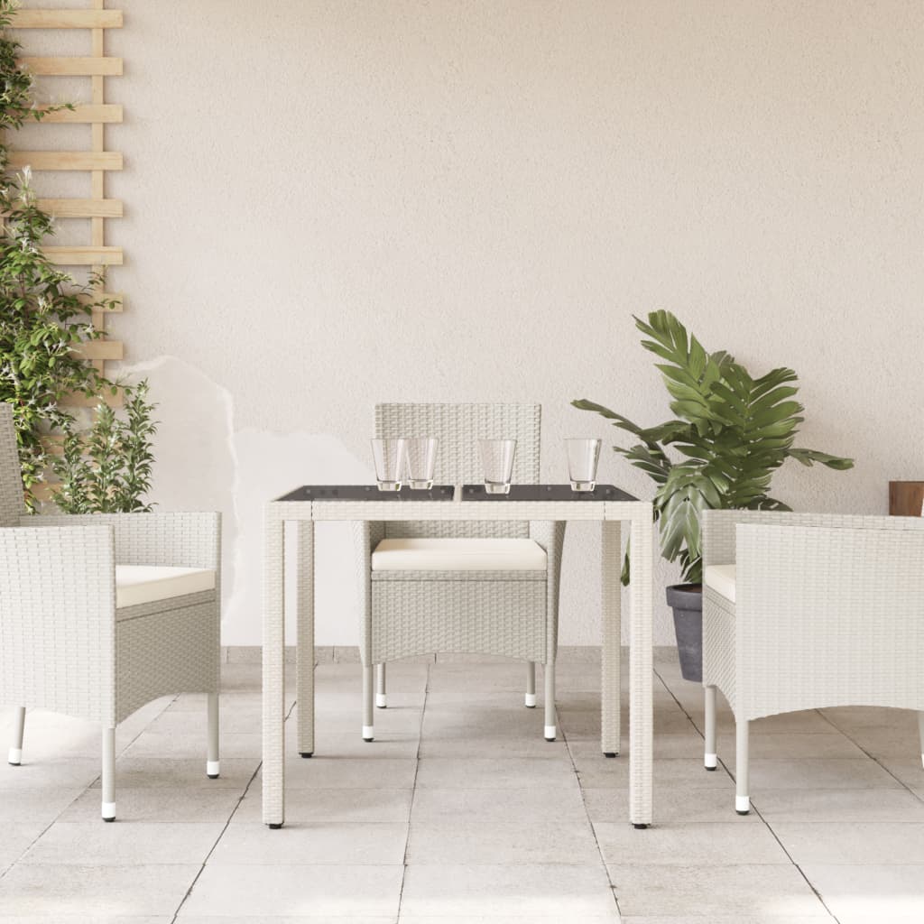 Tuintafel met glazen blad 90x90x75 cm poly rattan wit is nu te koop bij PeponiXL, paradijselijk wonen!