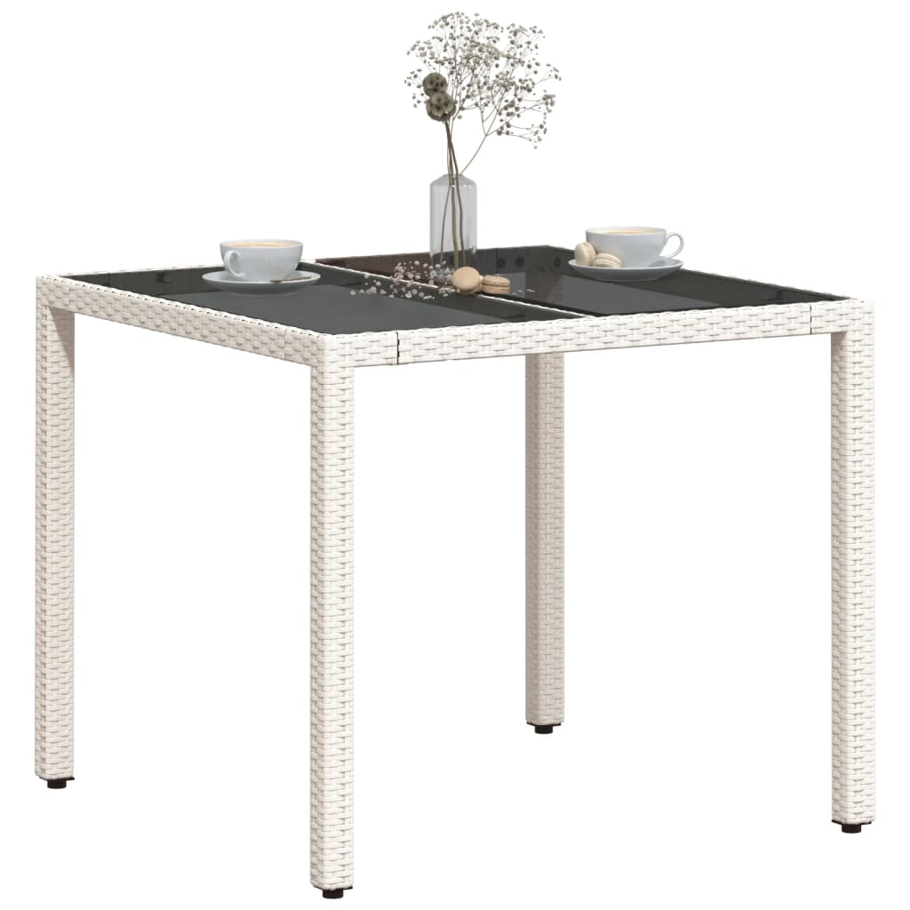 Tuintafel met glazen blad 90x90x75 cm poly rattan wit is nu te koop bij PeponiXL, paradijselijk wonen!