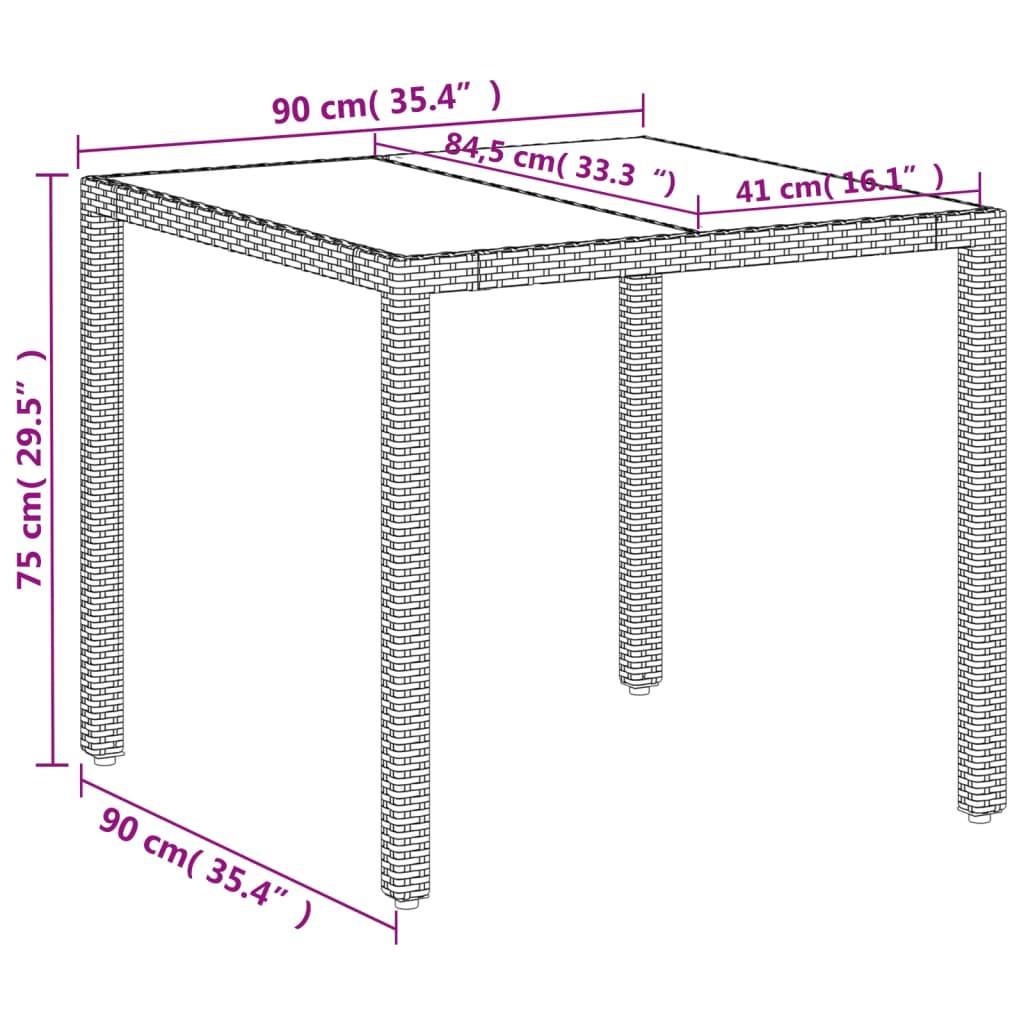 Tuintafel met glazen blad 90x90x75 cm poly rattan wit is nu te koop bij PeponiXL, paradijselijk wonen!
