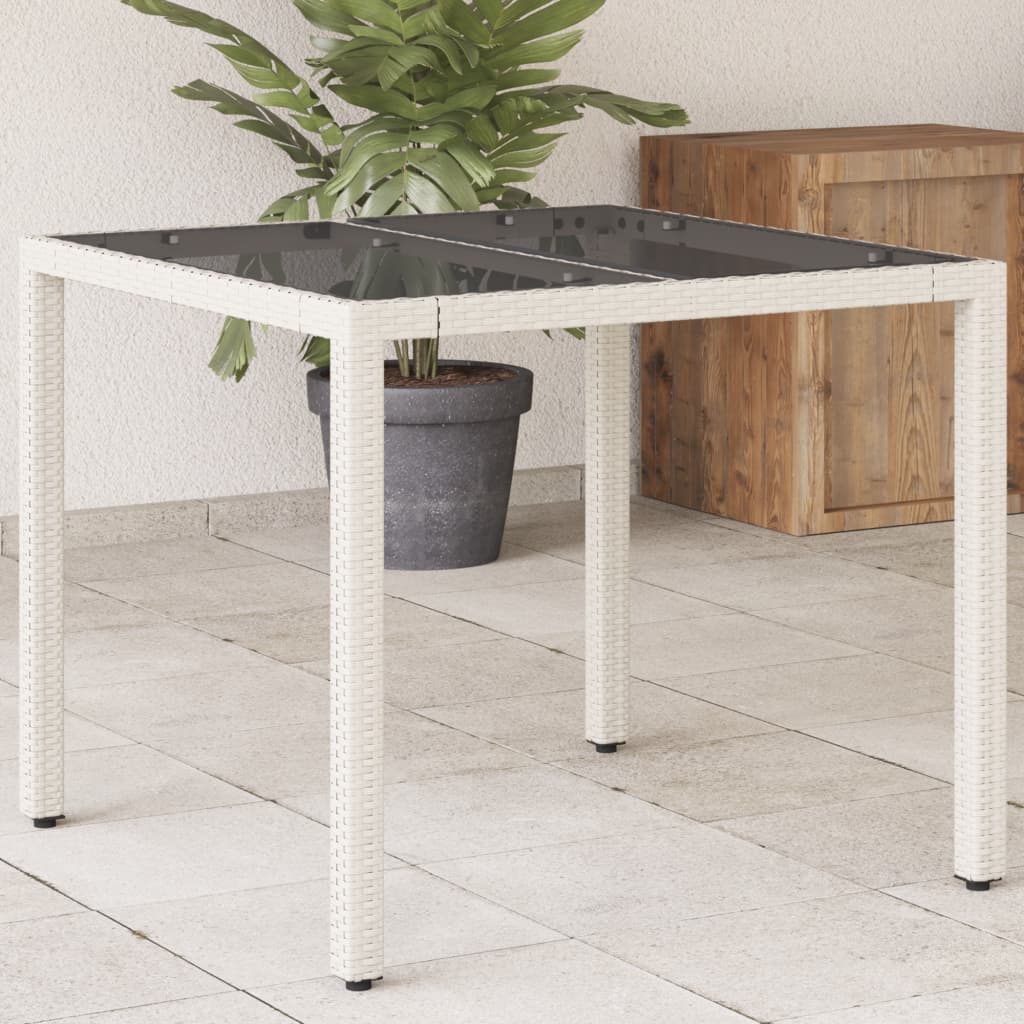 Tuintafel met glazen blad 90x90x75 cm poly rattan wit is nu te koop bij PeponiXL, paradijselijk wonen!