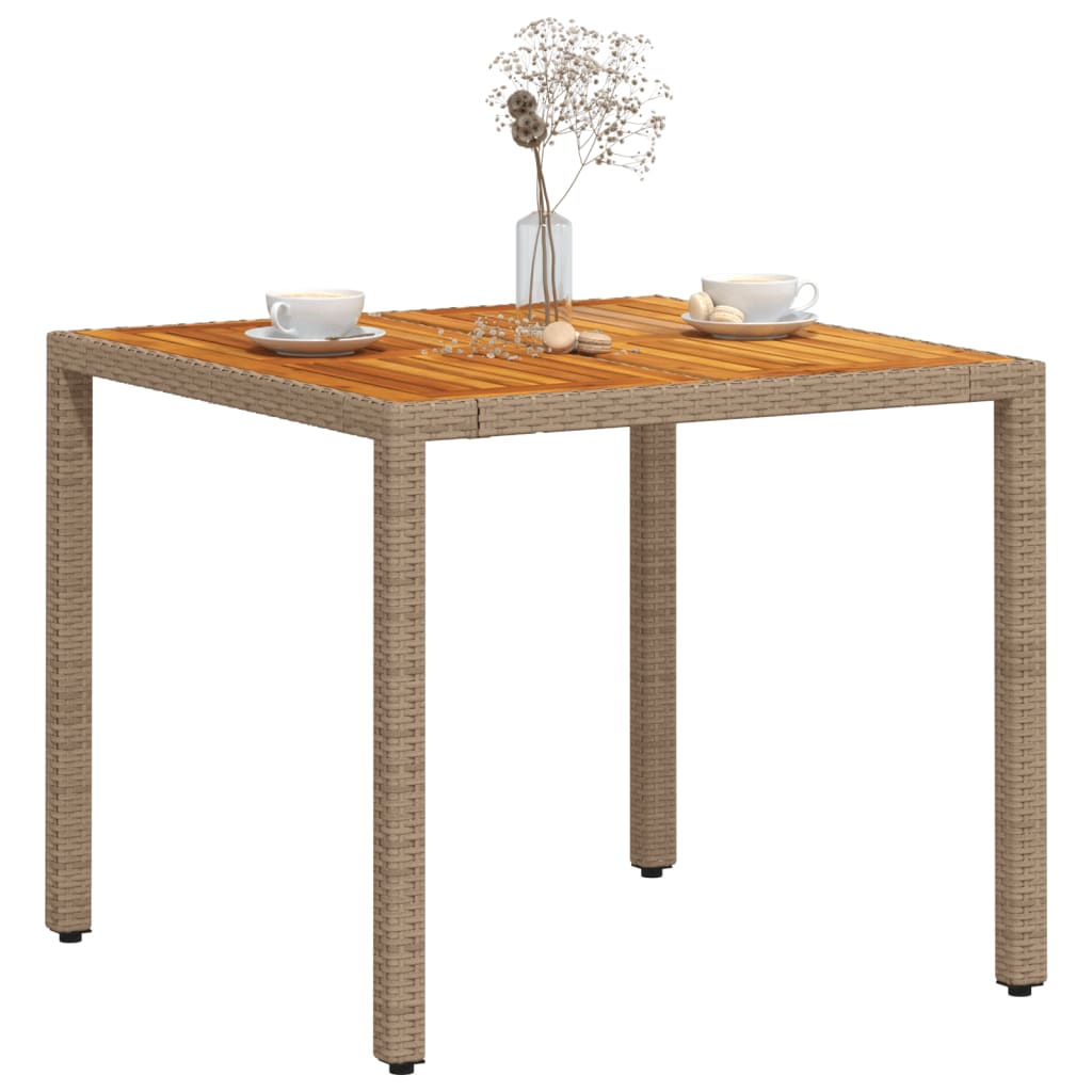 Tuintafel 90x90x75 cm poly rattan en acaciahout beige is nu te koop bij PeponiXL, paradijselijk wonen!