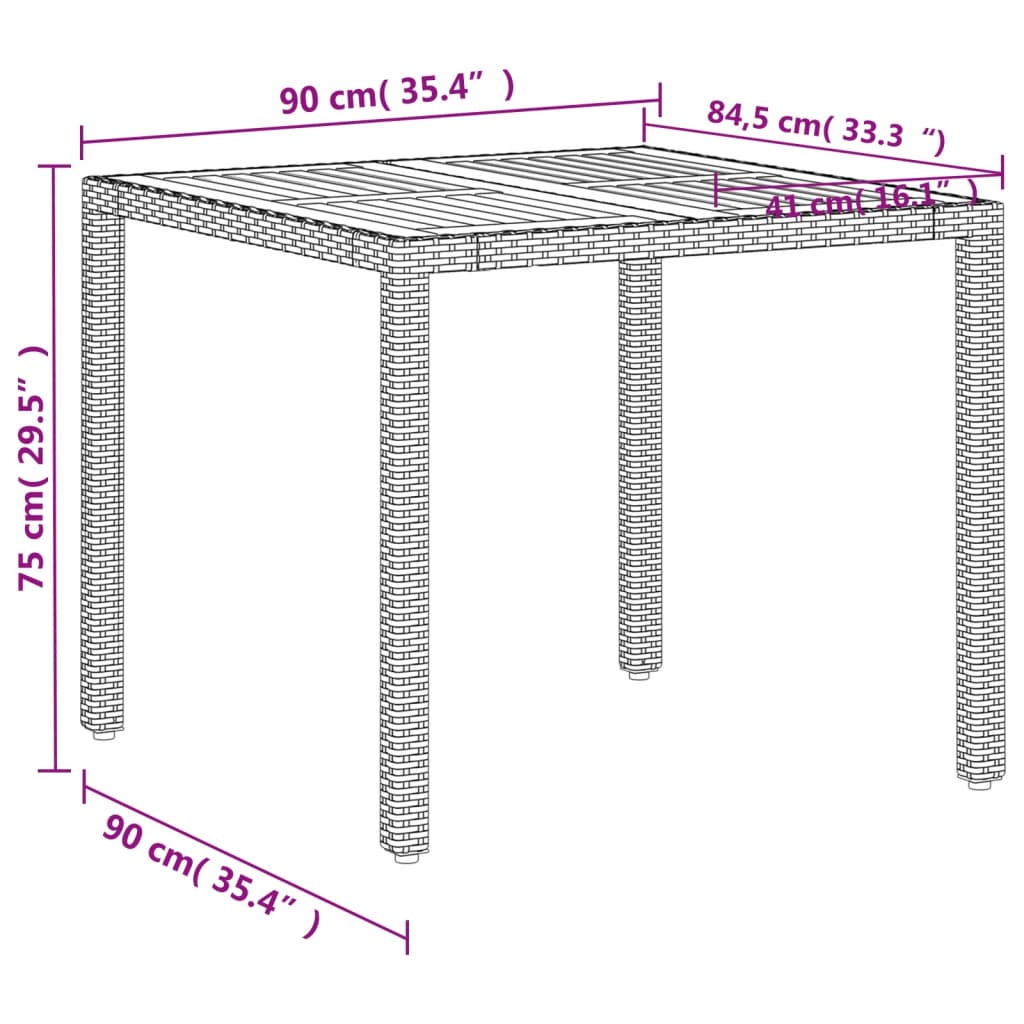 Tuintafel 90x90x75 cm poly rattan en acaciahout beige is nu te koop bij PeponiXL, paradijselijk wonen!