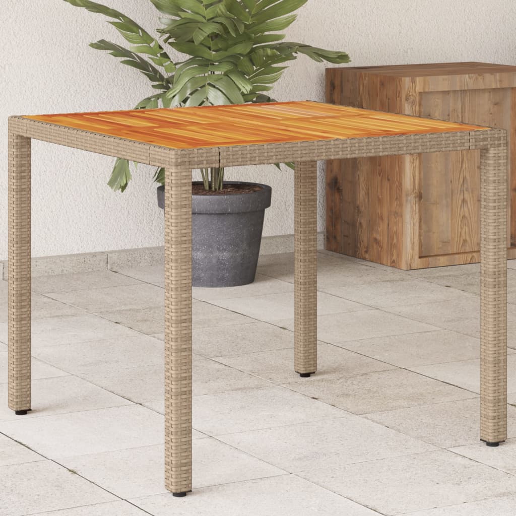 Tuintafel 90x90x75 cm poly rattan en acaciahout beige is nu te koop bij PeponiXL, paradijselijk wonen!