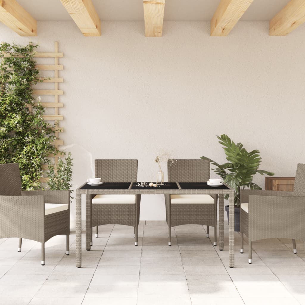 Tuintafel met glazen blad 150x90x75 cm poly rattan lichtgrijs is nu te koop bij PeponiXL, paradijselijk wonen!