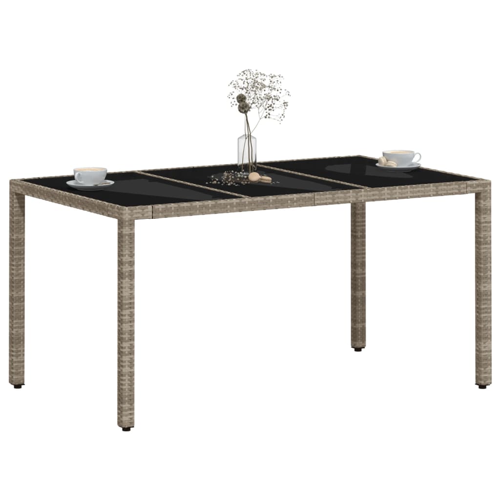 Tuintafel met glazen blad 150x90x75 cm poly rattan lichtgrijs is nu te koop bij PeponiXL, paradijselijk wonen!