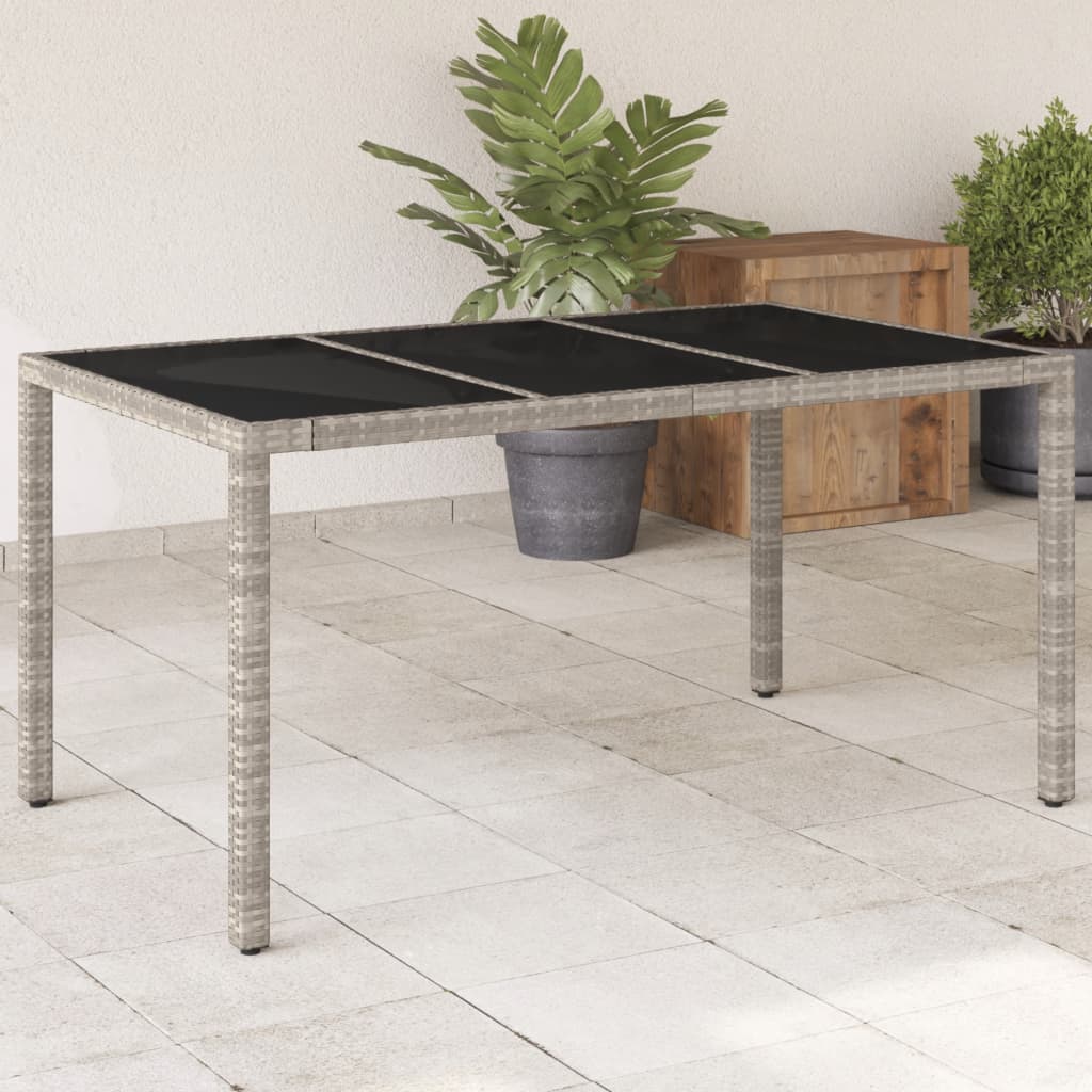 Tuintafel met glazen blad 150x90x75 cm poly rattan lichtgrijs is nu te koop bij PeponiXL, paradijselijk wonen!