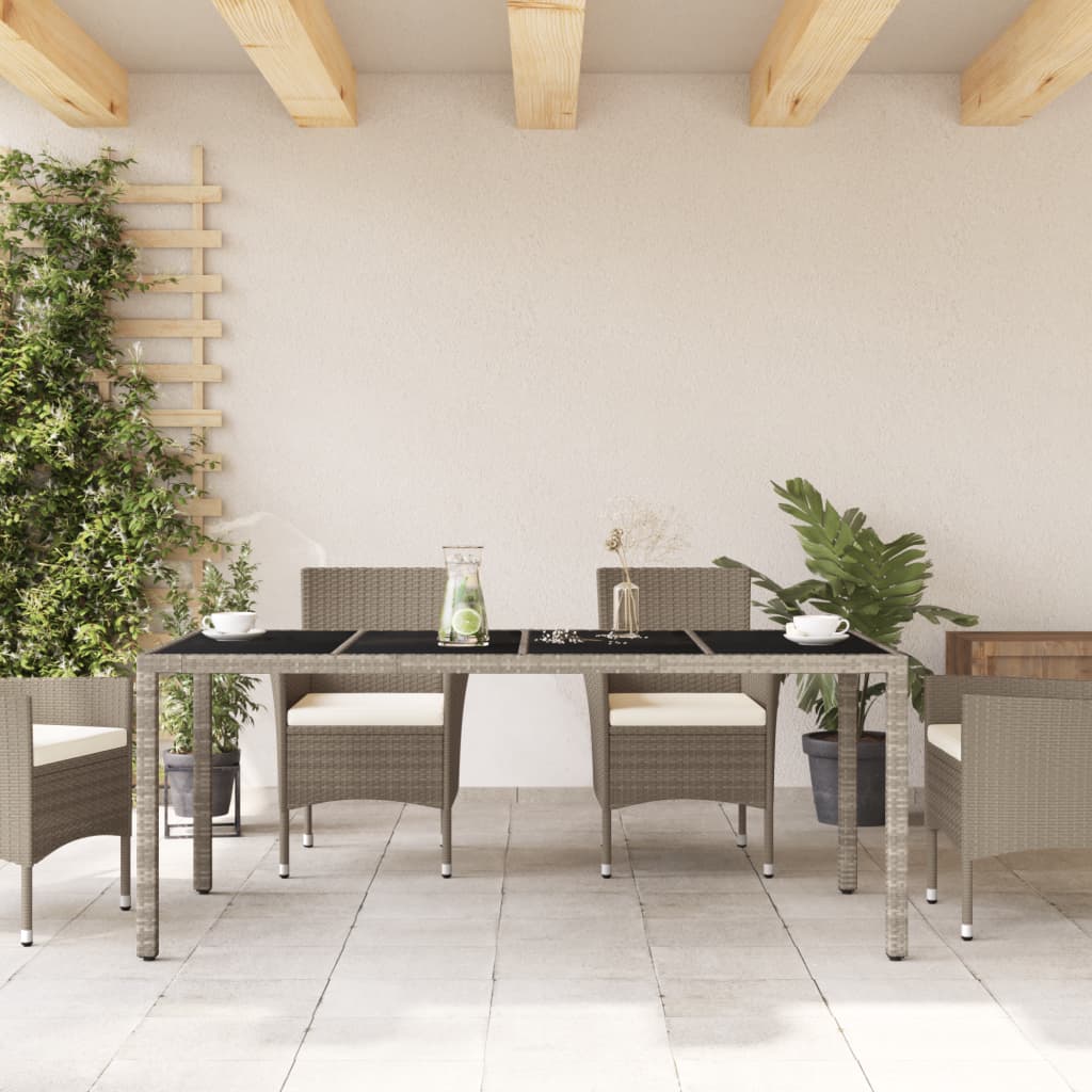 Tuintafel met glazen blad 190x90x75 cm poly rattan lichtgrijs is nu te koop bij PeponiXL, paradijselijk wonen!