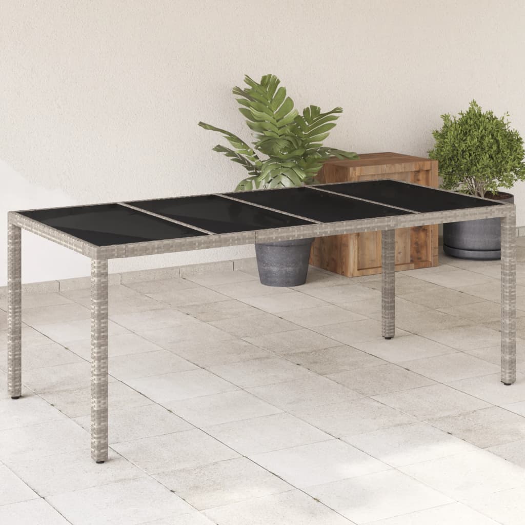 Tuintafel met glazen blad 190x90x75 cm poly rattan lichtgrijs is nu te koop bij PeponiXL, paradijselijk wonen!