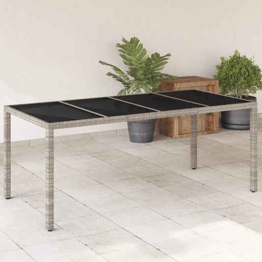 Tuintafel met glazen blad 190x90x75 cm poly rattan lichtgrijs is nu te koop bij PeponiXL, paradijselijk wonen!