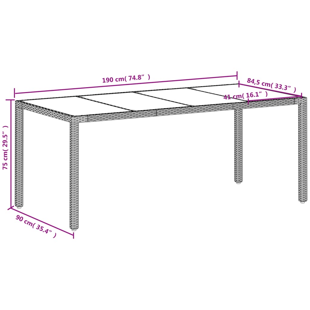Tuintafel met glazen blad 190x90x75 cm poly rattan wit is nu te koop bij PeponiXL, paradijselijk wonen!