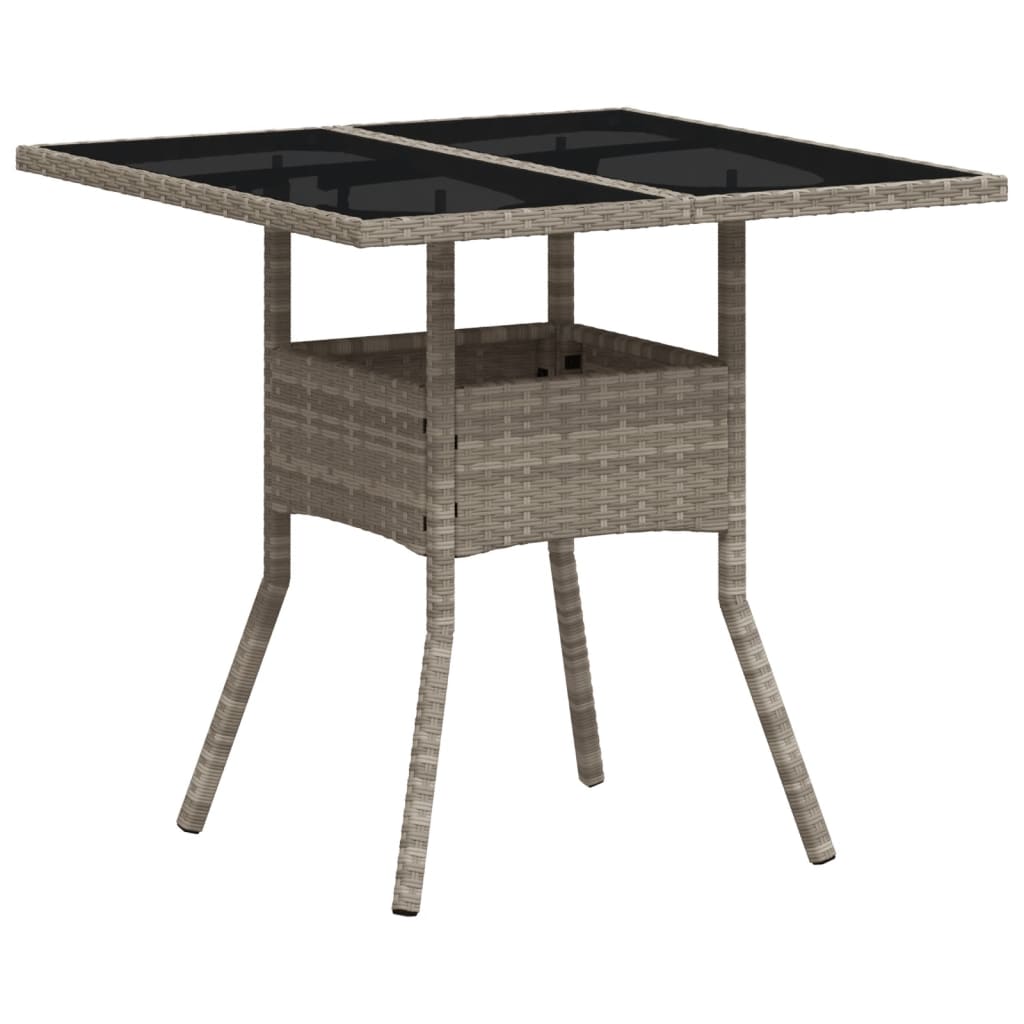 Tuintafel met glazen blad 80x80x75 cm poly rattan lichtgrijs is nu te koop bij PeponiXL, paradijselijk wonen!