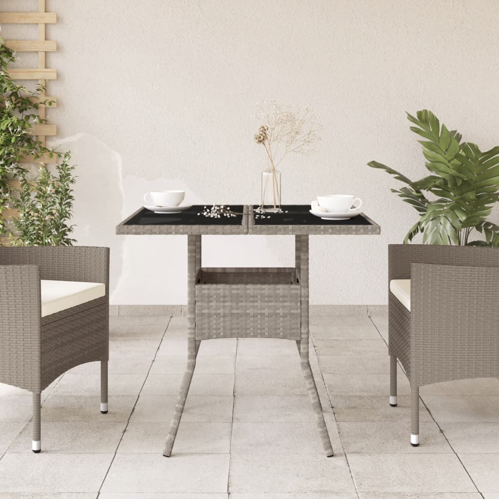 Tuintafel met glazen blad 80x80x75 cm poly rattan lichtgrijs is nu te koop bij PeponiXL, paradijselijk wonen!