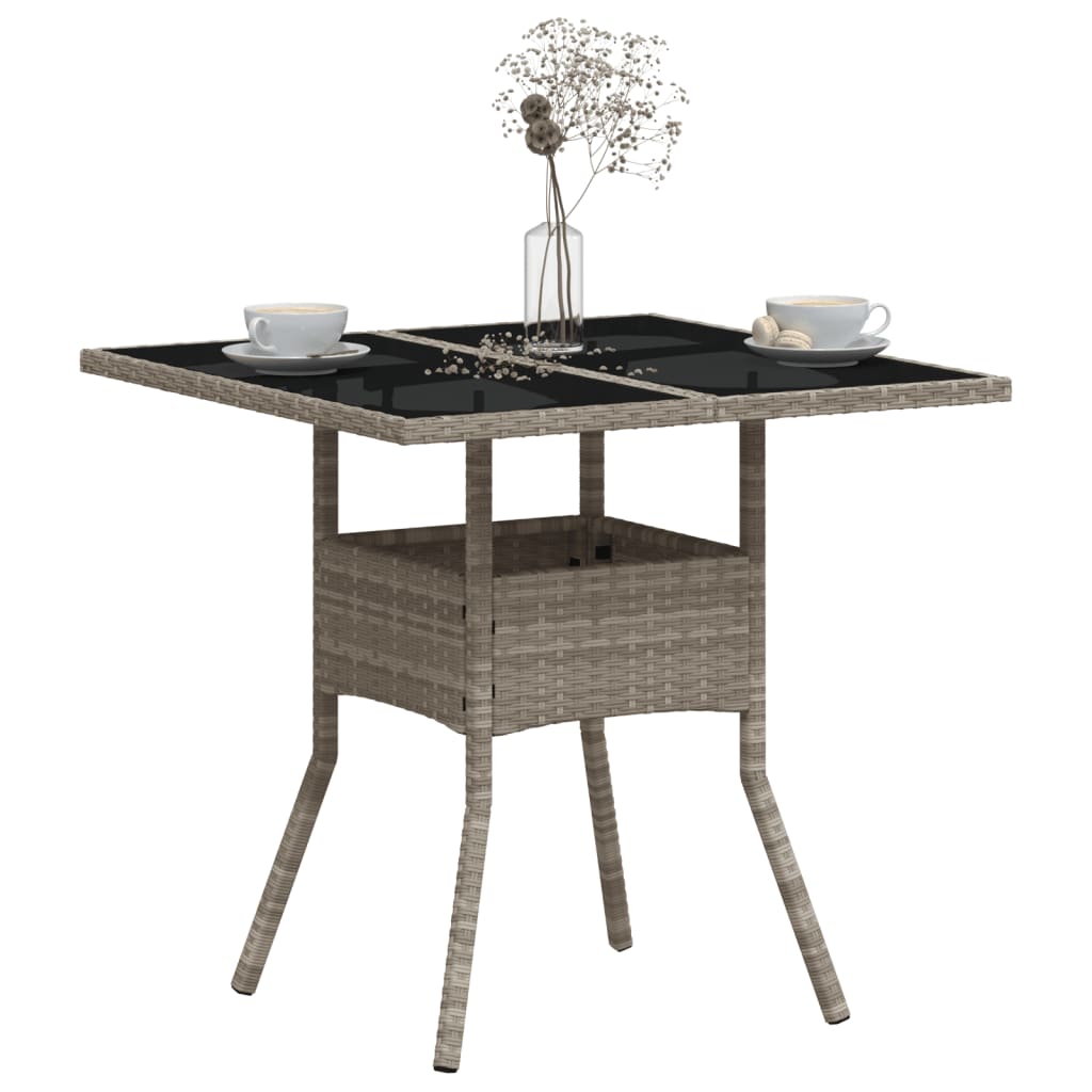 Tuintafel met glazen blad 80x80x75 cm poly rattan lichtgrijs is nu te koop bij PeponiXL, paradijselijk wonen!