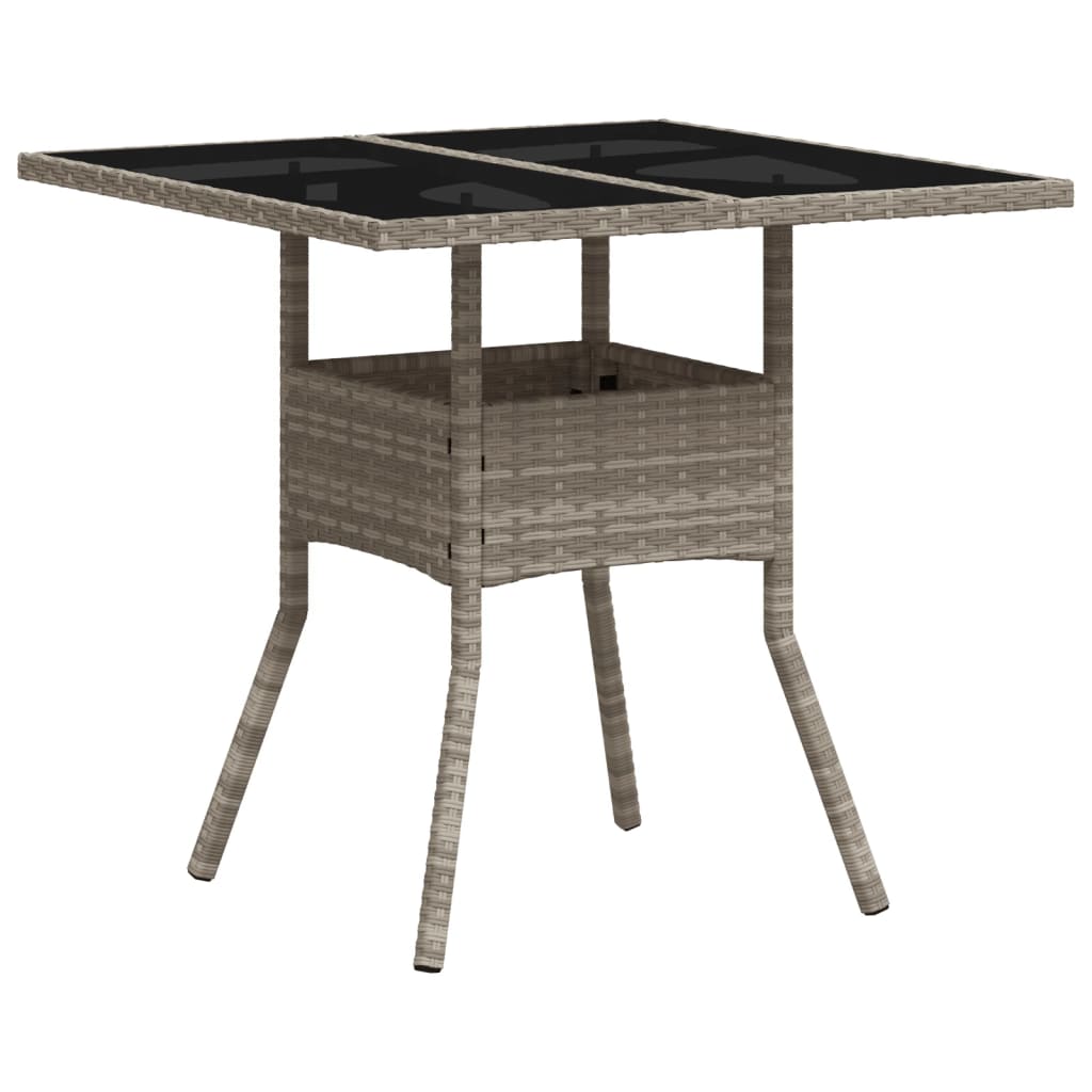 Tuintafel met glazen blad 80x80x75 cm poly rattan lichtgrijs is nu te koop bij PeponiXL, paradijselijk wonen!