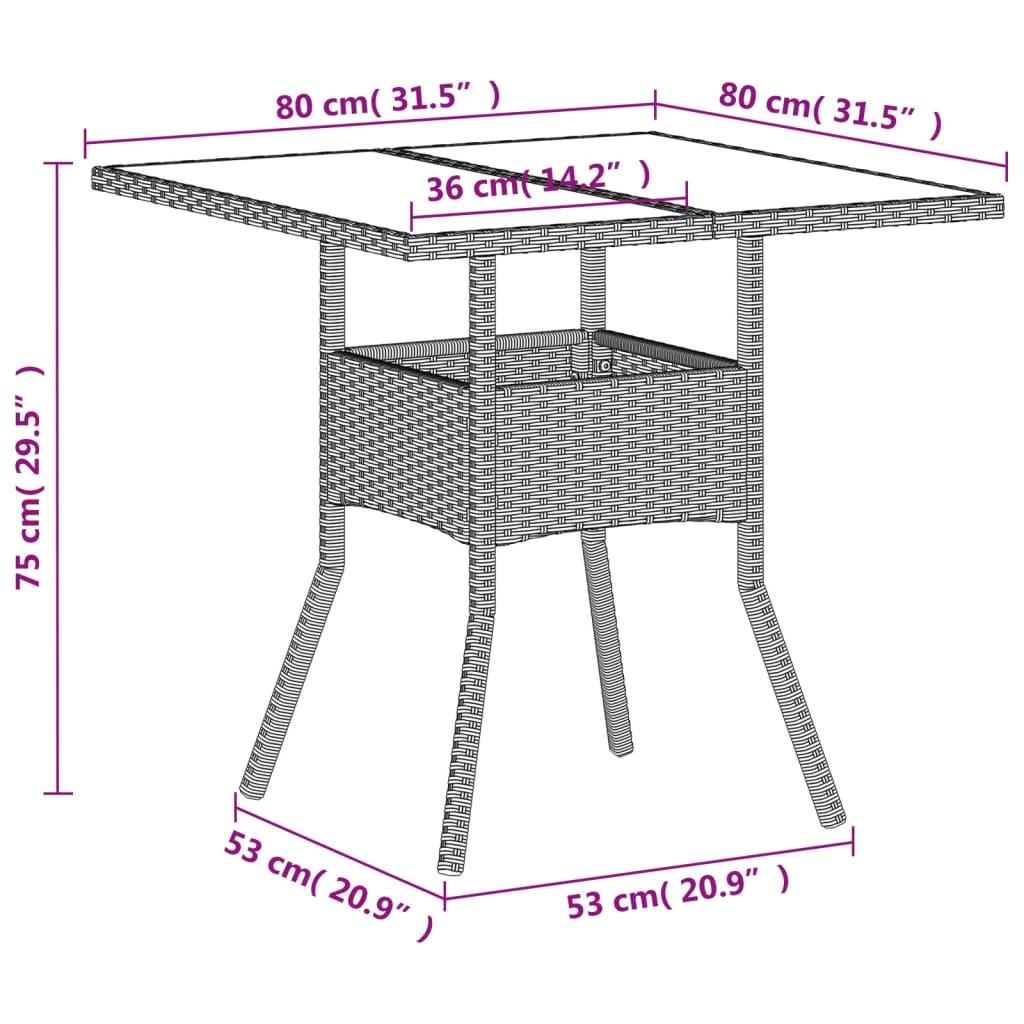 Tuintafel met glazen blad 80x80x75 cm poly rattan lichtgrijs is nu te koop bij PeponiXL, paradijselijk wonen!